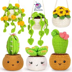 Crochetta Crochet Kit for Beginners Amigurumi Craft Knitting Crocheting Kits with Step-by-Step Video Tutorials 6 Pc Hanging Potted Plants Family(40%+ Yarn）