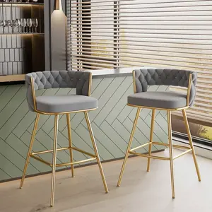 Grey PU Leather  Stool With Electroplated Metal Frame – 34-Inch Tall  Chair With Footrest, Easy To Assemble, Perfect For Kitchen Island And
