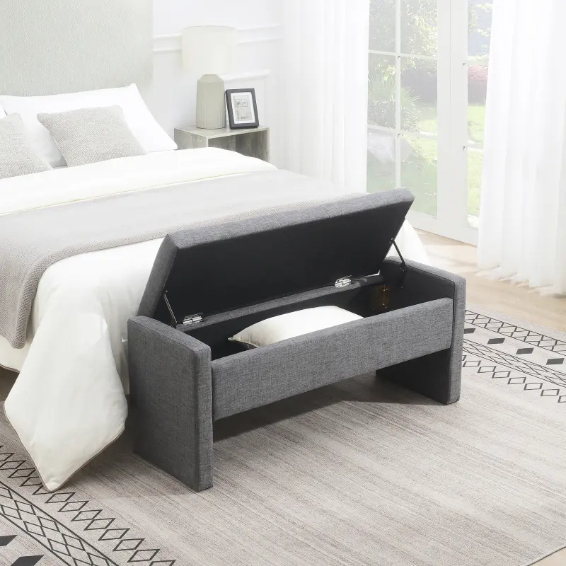 Modern Bed End Bench with Storage Upholstered Large Foot Rest Stool Comfy Window Vanity Bench for Living Room Bedroom Dorm Coffee Table Linen Dark Grey