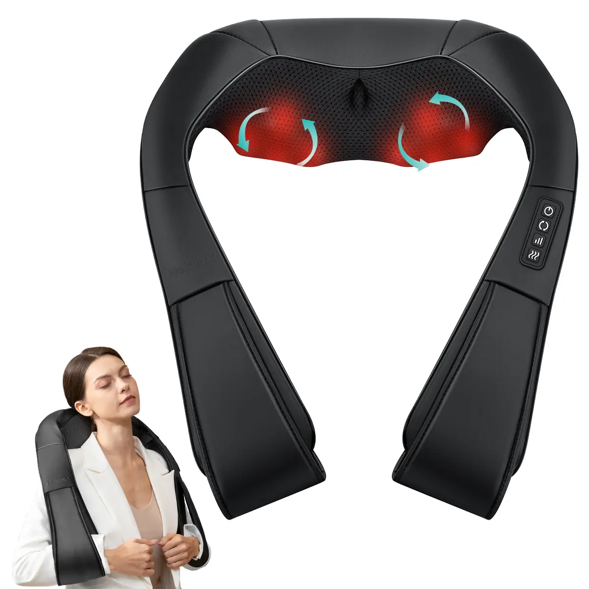 Shiatsu Neck and Back Massager with Soothing Heat, Ergonomic 8 Deep-Kneading Massage Nodes with Heat Electric Shiatsu Back Massager for Neck Shoulder & Body Muscle Relief Portable 12V DC Power Supply - Black,father'sdaygifts,summerhairstyles