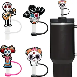 drinkware Pack of 4 Cute Covers and Toppers for Day of the Dead Season, Halloween Day - Drink, stanley cup Mug Tumblers nospill waterbottle anti aging drinkware accessory