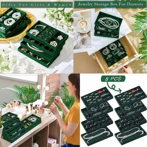 Pack Of 8 Velvet Jewelry Trays Stackable Drawers Organizer Inserts Divided Display Trays for Earring Ring Necklace,Jewelry Trays