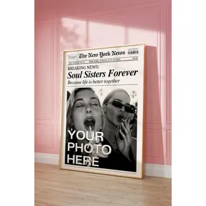 [UNFRAMED POSTER] Newspaper Print, Personalized Best Friends Poster, Retro Bestie Birthday Gift, BFF Poster, Friendship Gift, Girl Dorm Room Decor 2  FRAME