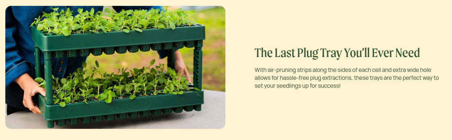 Vego Garden 76-Cell Stackable Seedling Tray 10" x 20" with Air-Pruning Strips & Drip-Watering Channels for Growing Kit