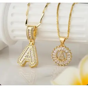 2 Initial Letter Necklace Set, Inlaid with Zirconia|    Women's Gold/Silver Bubble Necklace|   Men's Ice Crystal Necklace|   Anniversary gift|    Letter necklace, zircon pendant necklace, initial letter zircon pendant special offer