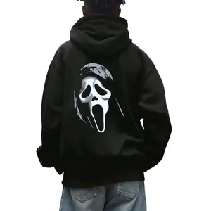 Women's Scream Mask Graphic Sweatshirt - Long Sleeve Cotton Fabric Novelty Top, Double-Sided Printed Casual Hoodie, Autumn Winter Coat, Christmas Thanksgiving Gift 94Y