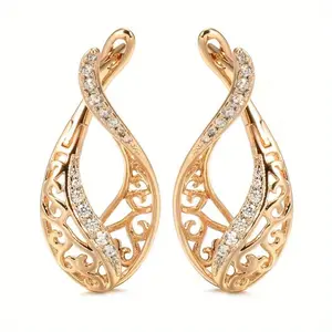 A pair of elegant Bohemian synthetic zircon flower vine hollowed-out earrings, fashionable and exquisite ring-shaped lady earrings, a gift for your girlfriend