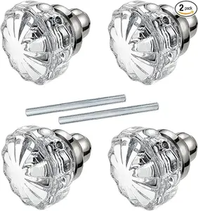 AKRILANE Set of 2 Mortise Glass Door Knobs Antique Crystal Vintage Style Knob Set with Spindle Antique Doorknobs for Interior Doors (Satin Nickel)