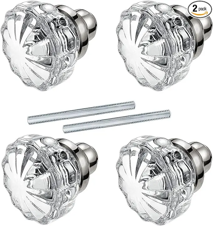 AKRILANE Set of 2 Mortise Glass Door Knobs Antique Crystal Vintage Style Knob Set with Spindle Antique Doorknobs for Interior Doors (Satin Nickel)