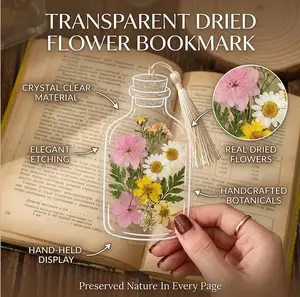 20/40 PCS Clear Dried Flower Bookmarks, Random Designs DIY Craft Kit, Natural Floral Bookmark Stickers for Spring Reading & Summer Gifts