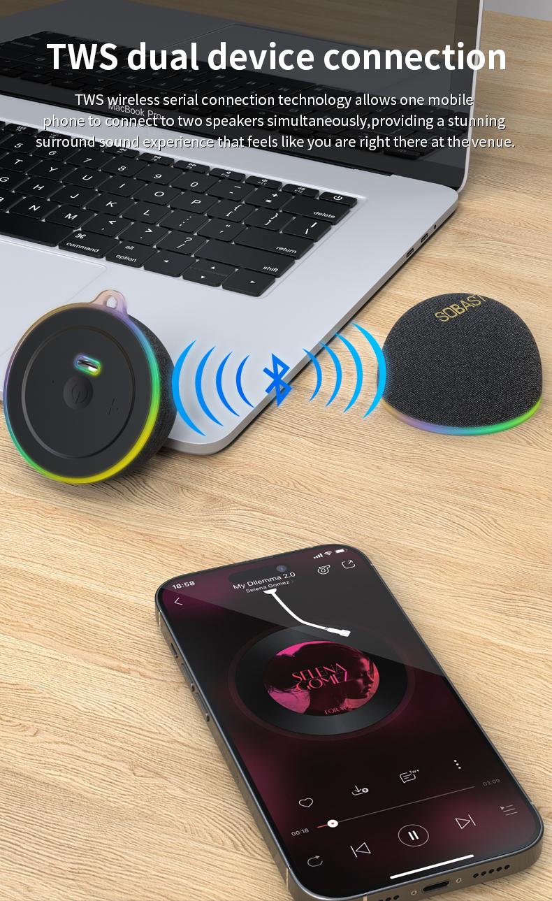 S20 Magnetic Mini Bluetooth Speaker, Portable Wireless Speaker with RGB Lights, TWS Stereo Pairing, Hands-Free Calls, Magnetic 2-in-1 Phone Stand for Home, Kitchen, Gym, Bathroom, Outdoor, Gifts for Men Women