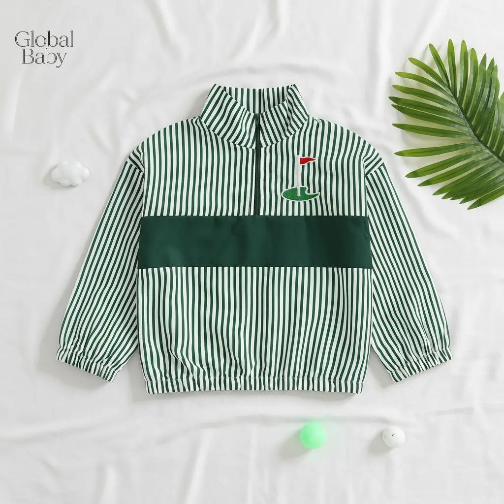 Global Baby Kid Boy Summer Stripe T-Shirt Golf Embroidery Short Sleeve Stand Collar Quarter Zipper Tops Toddler Boy Shirt Casual Golf Embroidery Striped Half Zipper Long Sleeve Tops