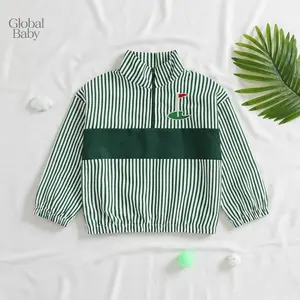 Global Baby Kid Boy Summer Stripe T-Shirt Golf Embroidery Short Sleeve Stand Collar Quarter Zipper Tops Toddler Boy Shirt Casual Golf Embroidery Striped Half Zipper Long Sleeve Tops