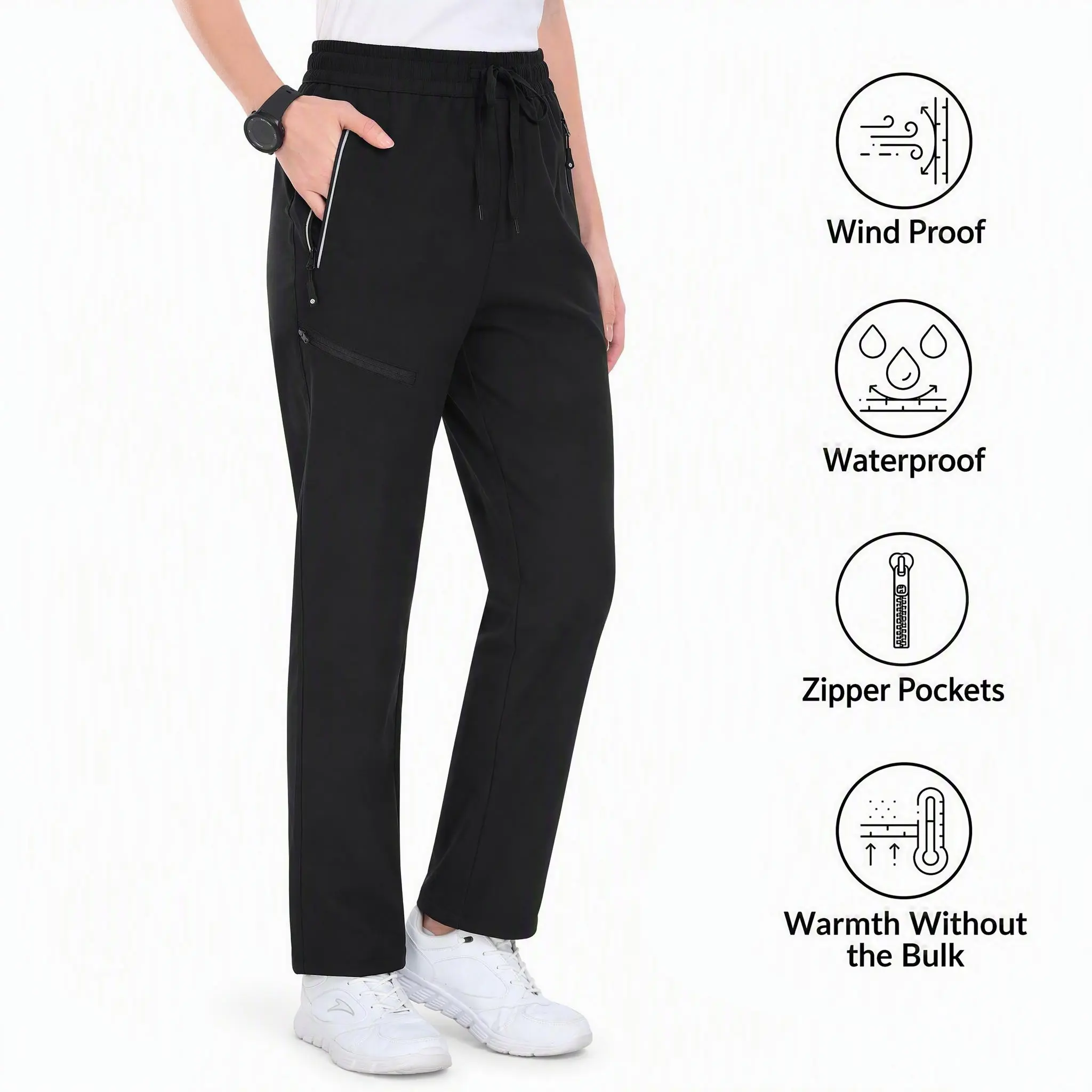 MoFiz Women's Waterproof Softshell Snow Pants, Fleece Lined Insulated Ski Hiking Pants with Elastic Waist for Winter Outdoor Activities
