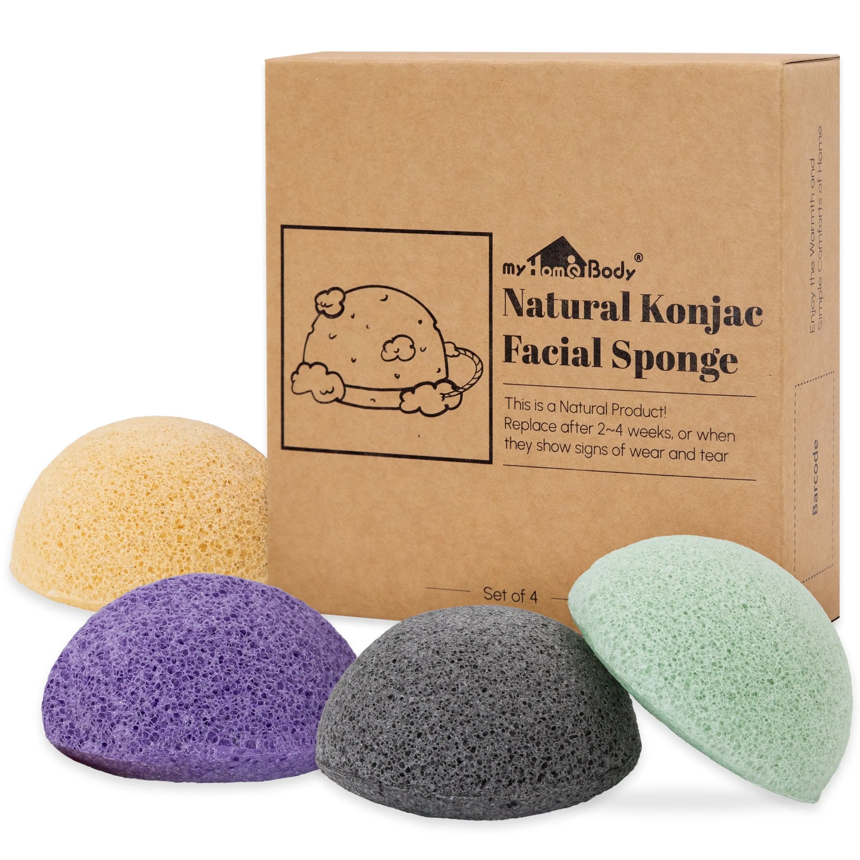 Natural Konjac Face Sponge Set — 4-Pack Botanical