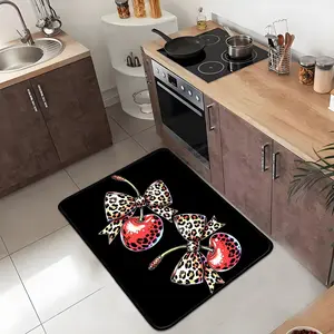 1pc 100% Polyester Flannel Kitchen Mat, Pixel Leopard Cherry Pattern, Traditional Style, All Seasons, Cooking Area Dedicated, Cyberpunk Gift
