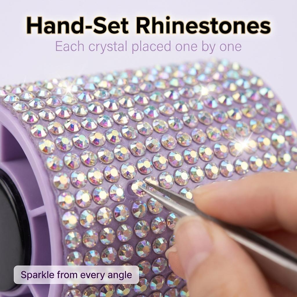 Portable Handheld Mini Fan, Bling Rhinestone, 17000RPM High Speed Personal Cooling Fan, 2400mAh Rechargeable Battery 6-18H Runtime, USB-C Fast Charge, Pocket Size for Wedding, Travel, Commute, Outdoor, Summer Gift