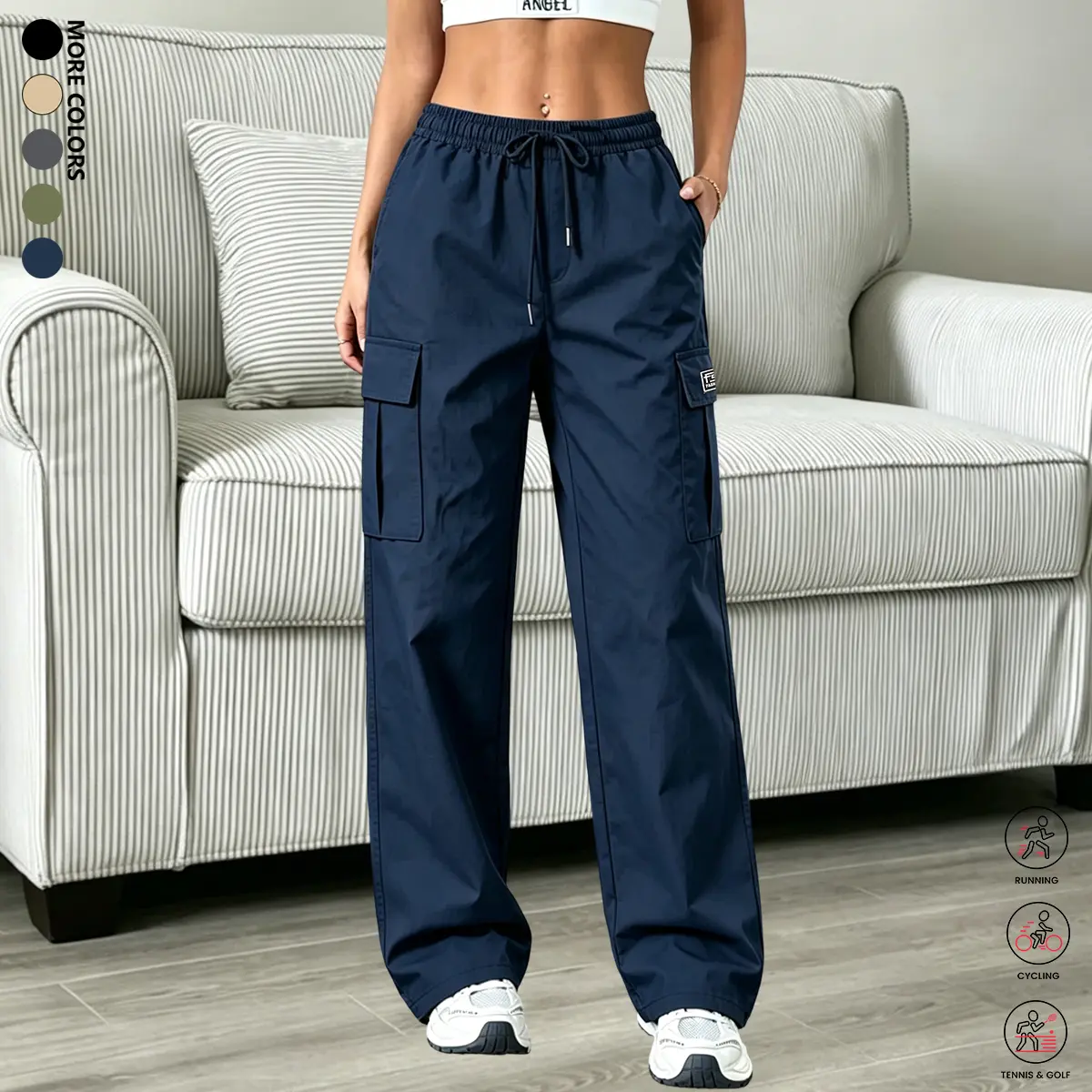 Women’s outdoor long pants — casual cargo pants with multiple pockets, solid color, suitable for going out and strolling in autumn; new women’s casual fashion cargo pants with multiple pockets, long length