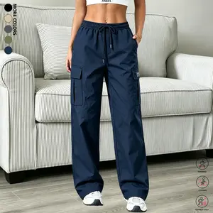Women’s outdoor long pants — casual cargo pants with multiple pockets, solid color, suitable for going out and strolling in autumn; new women’s casual fashion cargo pants with multiple pockets, long length