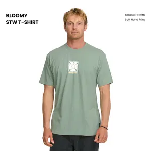 Quiksilver | Bloomy Stw T-Shirt - Herb | Classic Fit with Soft Hand Print | Pigment Dyed & Vintage Wash | Breathable Cotton Fabric