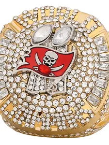 Super Bowl Champion Pirate Ring Brady Flip Cover Memorial Ring, Sporty Alloy Letter Pattern, All Seasons Fan Jewelry