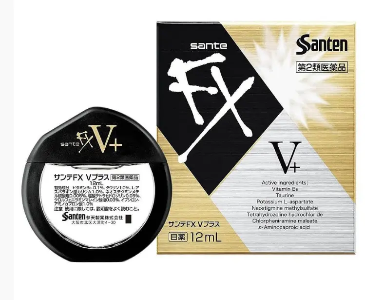 Santen Sante FX V+ Nourishing Eye Drops - Extra Cooling, Invigorating, Reduces Redness, Eases Eye Strain, Contains Amino Acids & Active Vitamins, 12ml