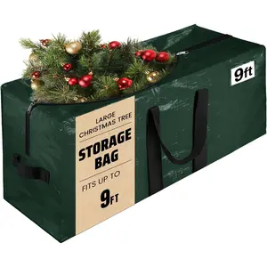 Christmas Tree Storage Bag, Fits 9 Ft Holiday Xmas Artificial Tall Disassembled Tree, Waterproof Christmas Tree Bag with Durable Reinforced Handles & Dual Zipper, Labeling Card Slot, Green