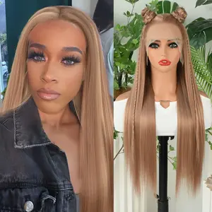 Highlights Blonde 13x4  Synthetic Lace Front Wigs Glueless Highlights Light Flax Goney Blonde Color Linen Gold Wigs Heat Resistant Fiber Hair Wigs For Women Natural Hairline Baby Hair Daily Party Christmas Cosplay Halloween Use