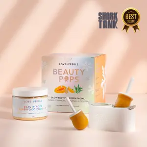 Beauty Pops Glow Enzyme Ice Mask Kit with Turmeric, Papaya, Aloe, Banana for Hydrating & Brightening Skin, Flawless Radiance