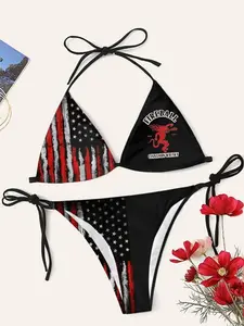 Fireball Whiskey Casual  American Flag Drinking Triangle Bikini Set 1X5