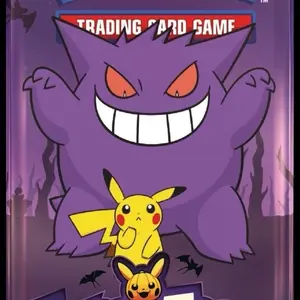 Trick or Trade Pull - Pokemon Trading Card Game Featuring Purple Monster and Yellow Pikachu Characters