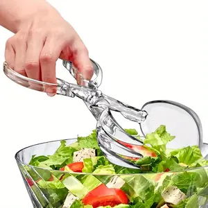 Reusable Transparent Plastic Salad Tongs, Multiuse Kitchen Serving Utensils for BBQ, Buffet, Party, Catering, Long Heat Resistant Steak Clamps