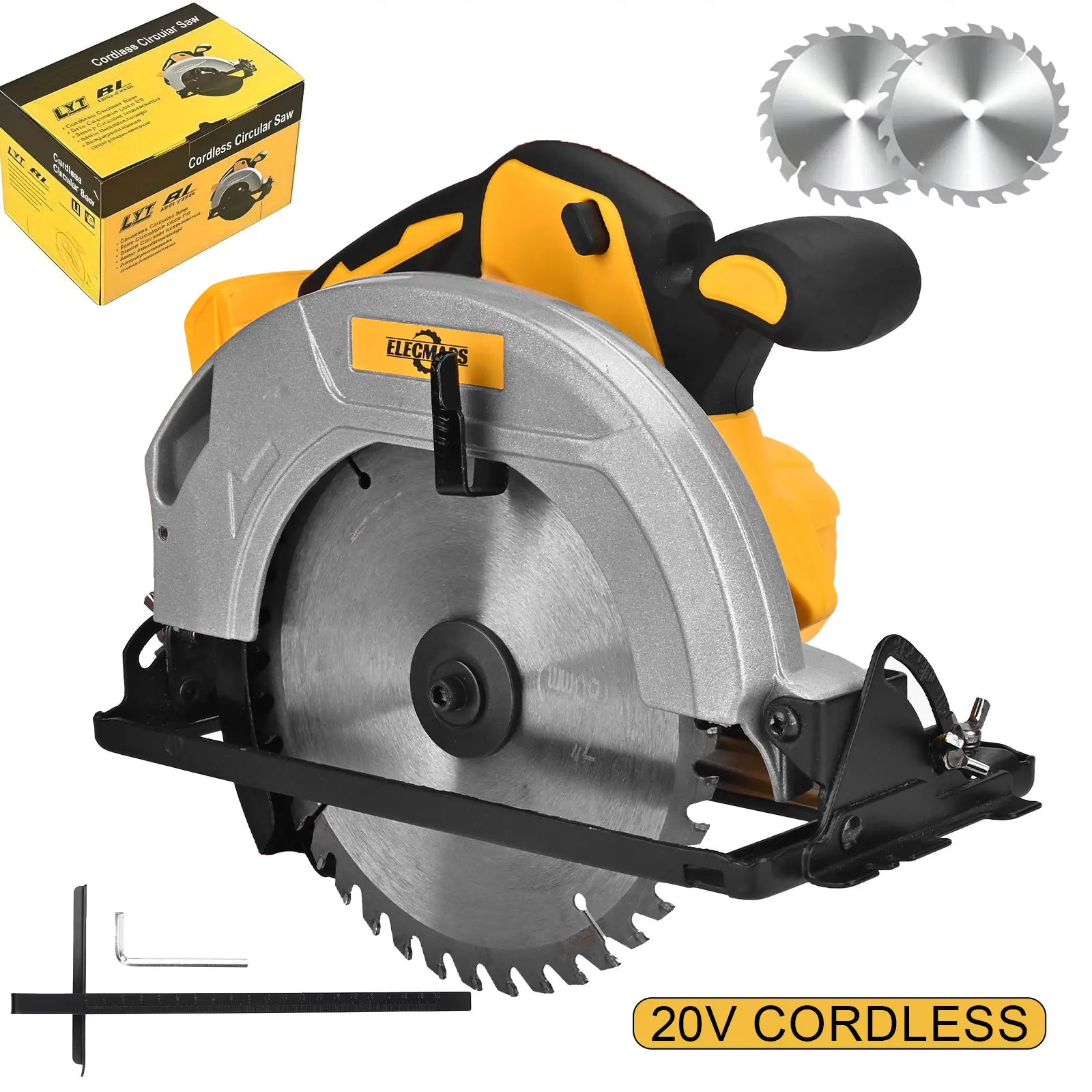 ELECMAPS Cordless Handheld Circular Saw - Wood Cutting Power Tool, 0-50 Degree Bevel Angle, Lightweight, Equipped with 2 Blades, Cordless Handheld Saw, Two Blades