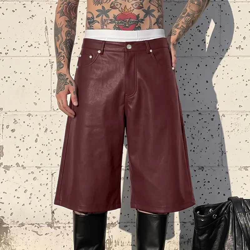 INCERUN Stylish Zipper PU-Leather Wide Legs Shorts Pants for Men - Perfect for Spring /Autumn Party Casual Wear