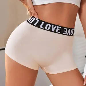6pcs Women's boxer briefs, solid color, breathable, pure cotton, with letter piping and contrasting colors. Casual, comfortable, and breathable, suitable for everyday wear and all seasons.
