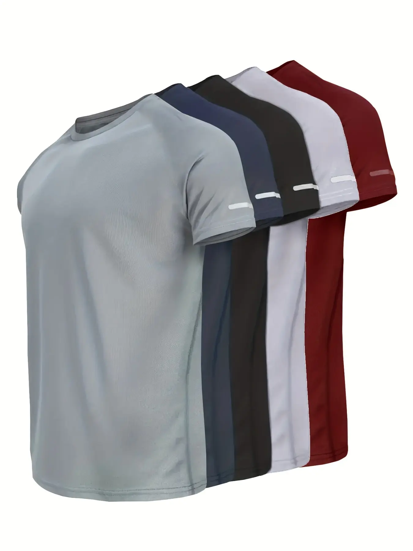 5-Pack Men's Quick-Dry Sport T-Shirts with Reflective Strips, Breathable Short Sleeve Round Neck, Gym Workout Running Top, Activewear Athletic Clothing, Activewear Clothes, Athletic Apparel
