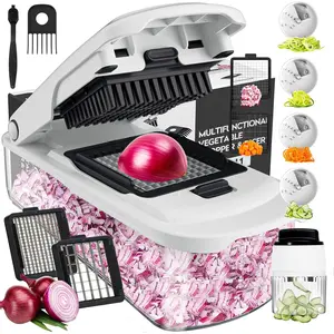 Vegetable Chopper With Container, Multifunctional Food Chopper Onion & Vegetable Cutter Dicer With 8 Blades, Carrot & Veggie Slicer Spiralizer 6 Blades