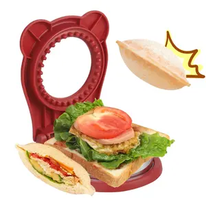 Sandwich Cutter and Sealer Dark Red Round Shape PB&J Uncrustable Maker Easy Clean Stainless Steel Ring Kids Friendly Healthy Snacks Kitchen Tool Sandwich Cutter Mold