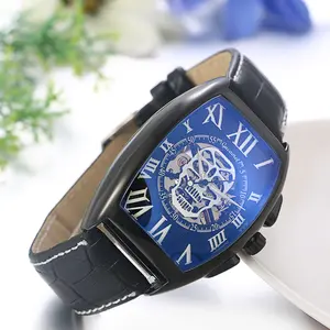 OIDEA Men's Alloy Automatic Mechanical Watch with Gothic Skull Hollow Dial, Roman Numerals, See-Through Case Back, PU Leather Band, Splash-Resistant, Party-Ready, Automatic Mechanical Movement, Arrives in Gift Box