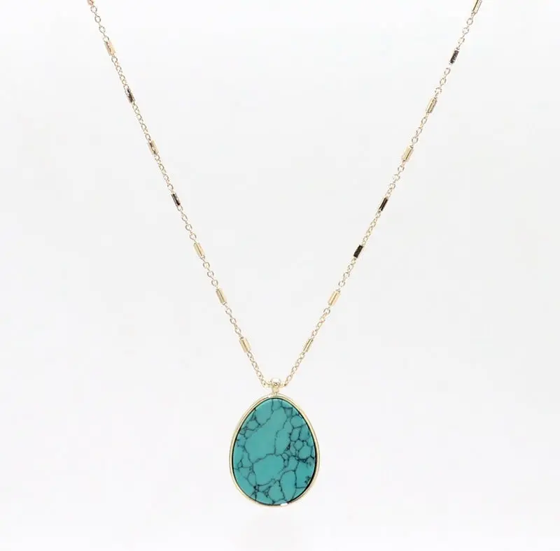European & American Style Teardrop Turquoise Pendant Necklace - Greenstone