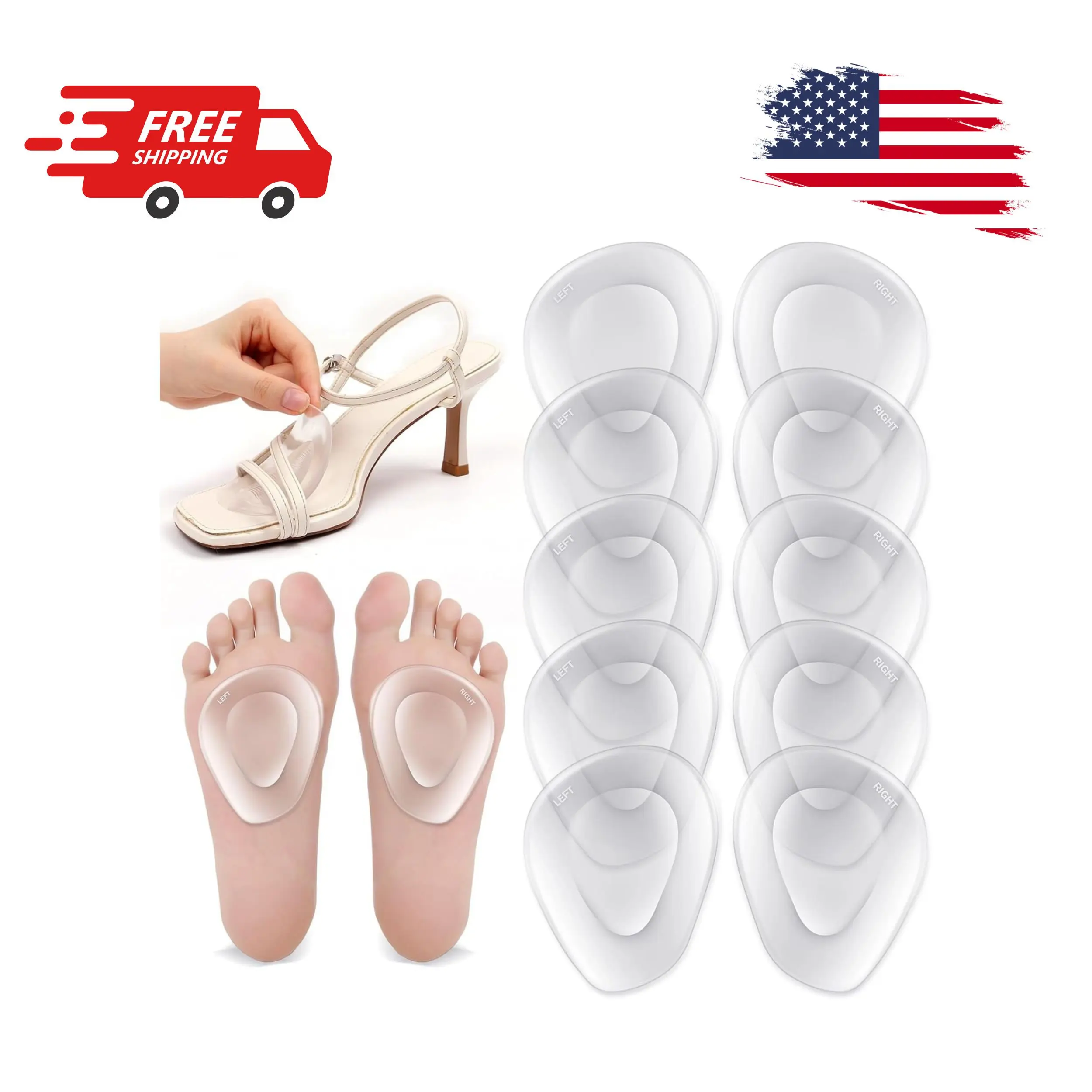 10 Pack Metatarsal Pads for Foot Ball of Foot Cushions