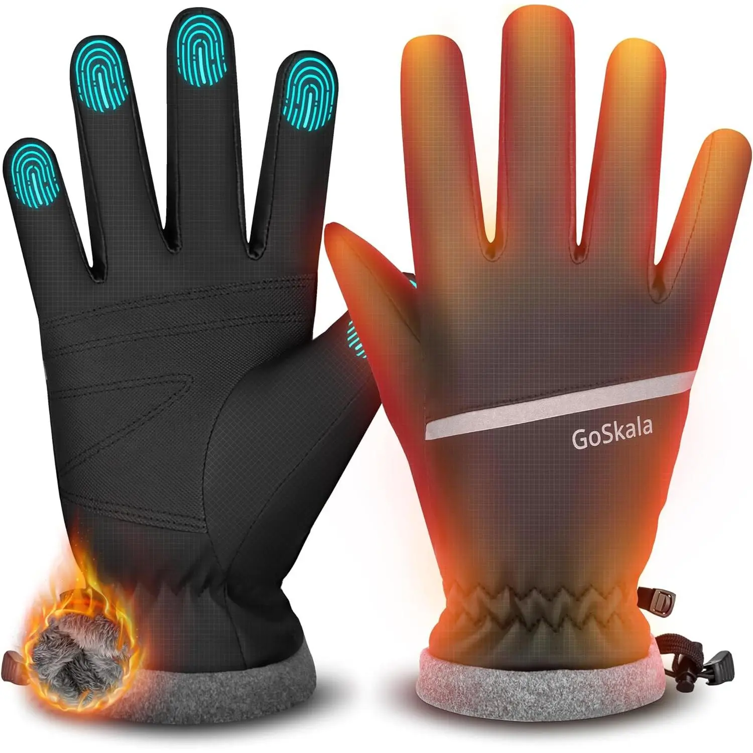 Men's Winter Gloves, Warm & Waterproof Fleece Lined for Running & Cycling, Touchscreen Friendly with Non-Slip PU Leather Palms, Reflective Accents & Adjustable Cuffs, Cold Weather Clothing, Durable & Gift-Ready