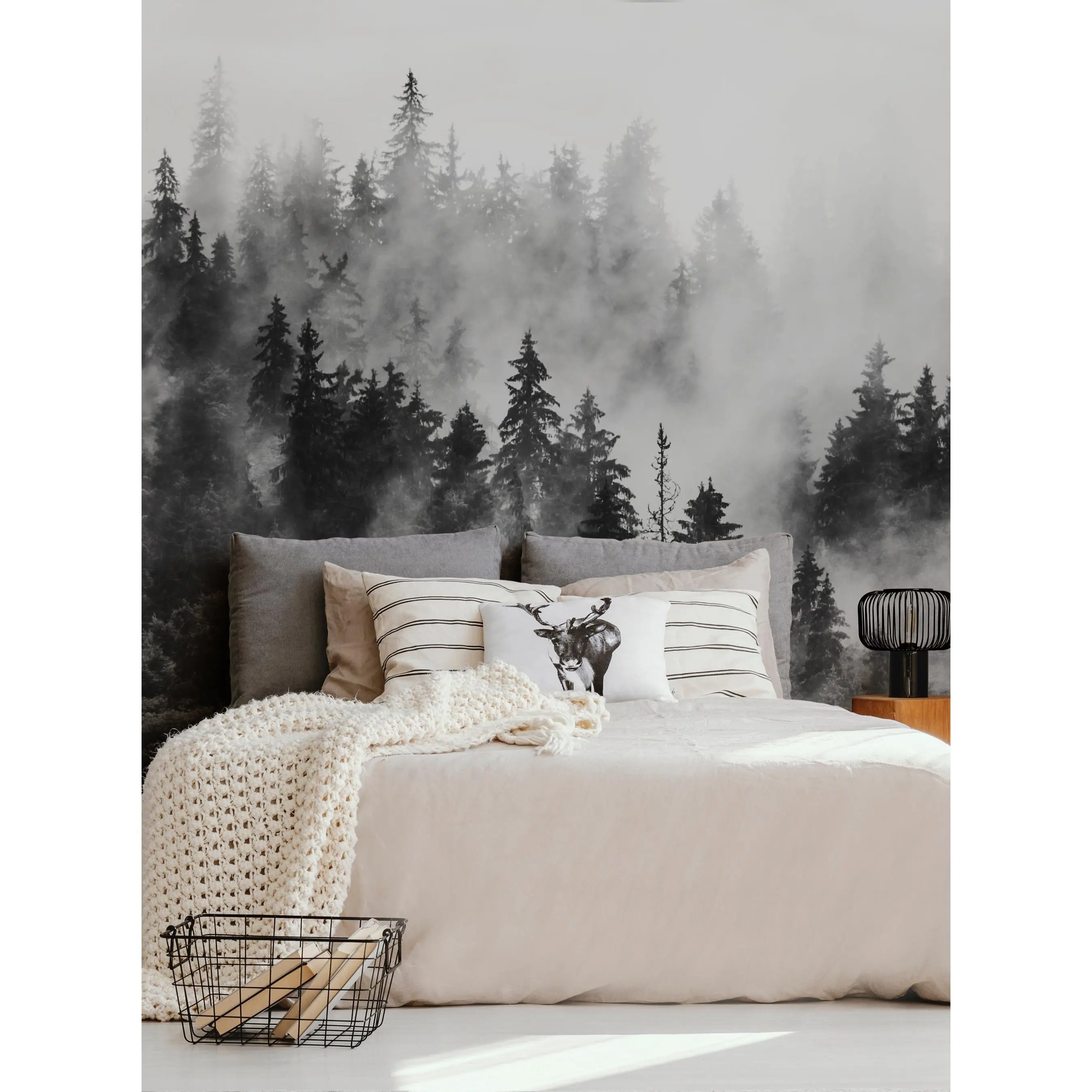 Misty Forest Botanical Peel-and-Stick Adhesive Wallpaper, Self-Adhesive Ecoland Backdrop for Home Improvement Wall Decor, Botanical Wallpaper, Morning Forest Fog
