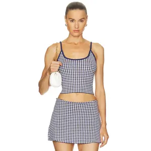 Good American The Keepsake Tank Top in Navy Gingham