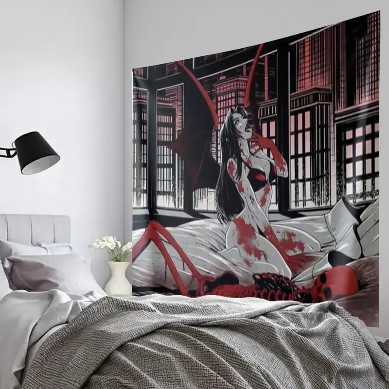 Vampire Gothic Horror Wall Tapestry – Art Decor – Spooky Skeleton and Bat Design – Durable, Washable Home Decoration Cotton Decorative Hanging Lightweight Linen outdoorfun