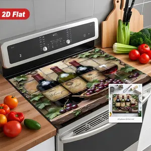 1pc 2D Flat Stove Cover Protective Pad with Wine & Grape - Heat-Resistant Anti-Scratch Stove Top Suitable for / Burners, Washable Kitchen Decoration Cover for Stovetop Cooktops, Fit for Wine Theme Decor