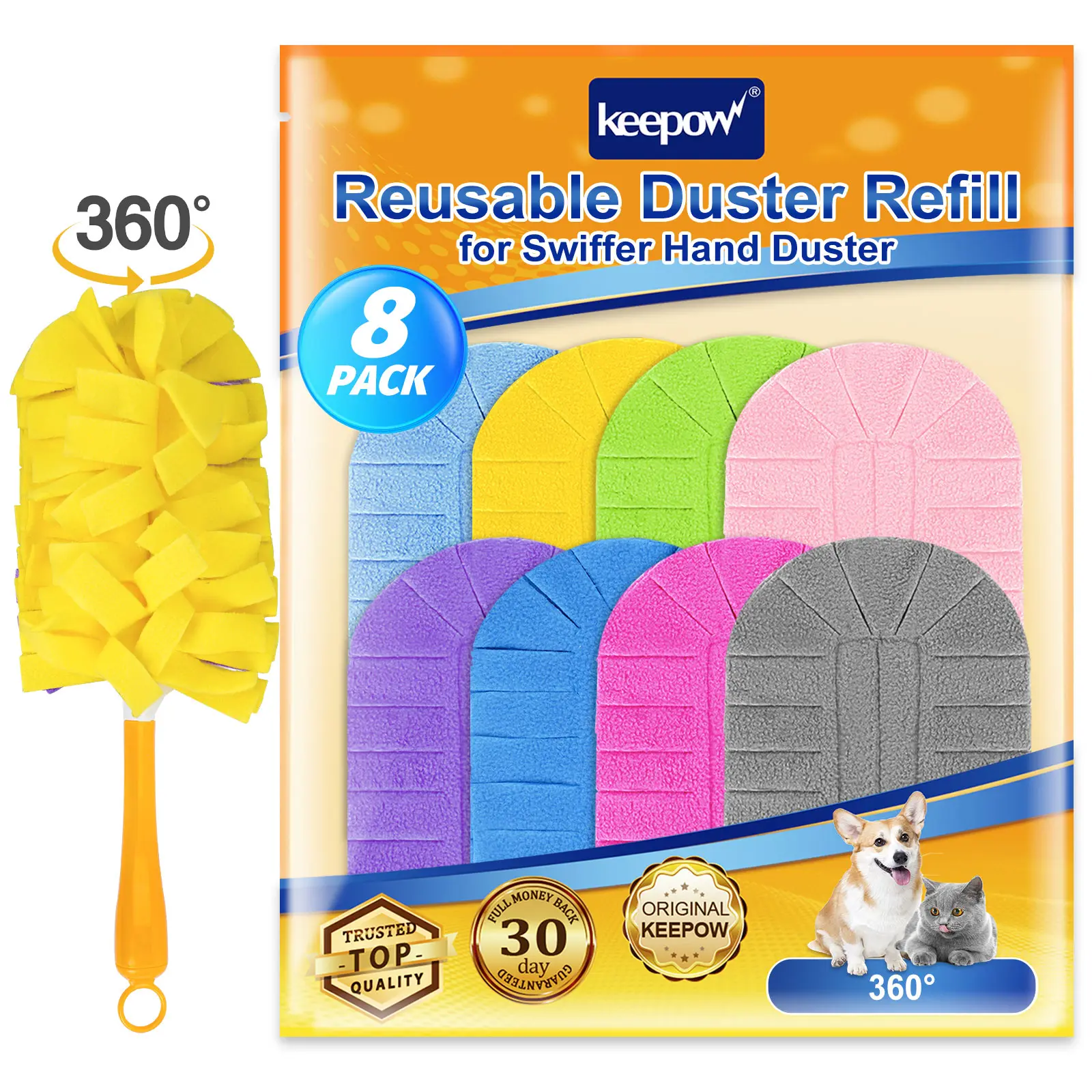 KEEPOW Reusable Duster Refill Compatible with Swiffer Hand Duster 360 Degree Dusters Refills for Cleaning, Ceiling Fan (Handle is Not Included)