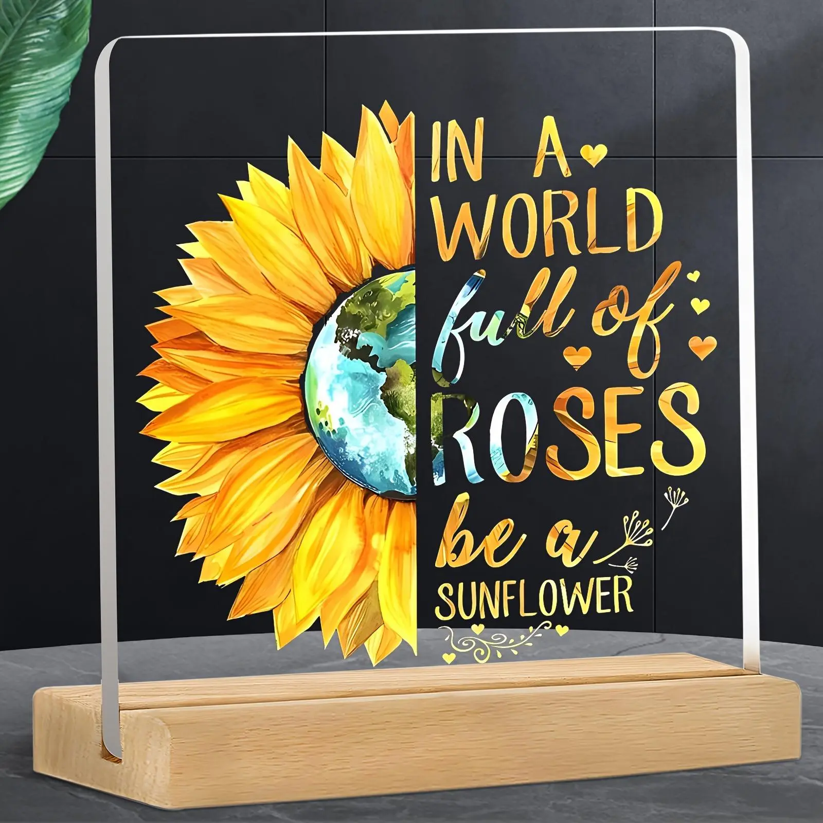 Sunflower Pattern Acrylic Plaque, Creative Desktop Ornament, Home Decor for Living Room Bedroom Office, Gift for Friend, Classmate, Elder
