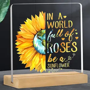 Sunflower Pattern Acrylic Plaque, Creative Desktop Ornament, Home Decor for Living Room Bedroom Office, Gift for Friend, Classmate, Elder