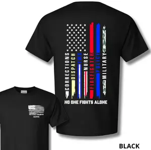 No One Fights Alone Tribute T-shirt, Honoring Corrections, Dispatch, EMS, Nurse, Firefighter, Police, Military Heroes, Patriotic Design For Supporters